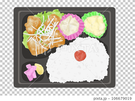 テイクアウトの鶏の唐揚げ弁当(手描き) テイクアウトの鶏の唐揚げ弁当(手描き) 106679019