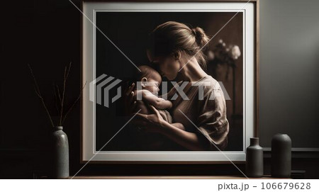 赤ちゃんにキスする女性の絵画 赤ちゃんにキスする女性の絵画 106679628