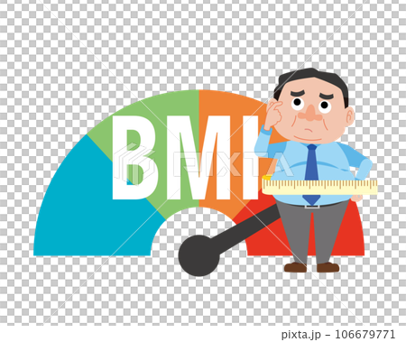 BMIの文字と悩む男性 106679771