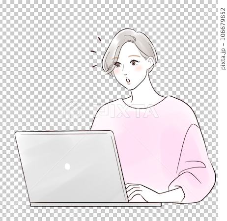 ノートパソコンを使うミドル世代の女性　驚き 106679852