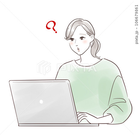 ノートパソコンを使うミドル世代の女性　疑問 106679861