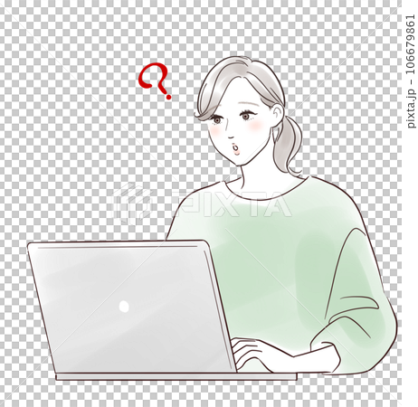 ノートパソコンを使うミドル世代の女性　疑問 106679861