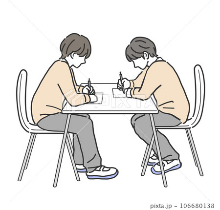 友達と一緒に勉強をする男子生徒のイラスト素材のイラスト素材 [106680138] - PIXTA