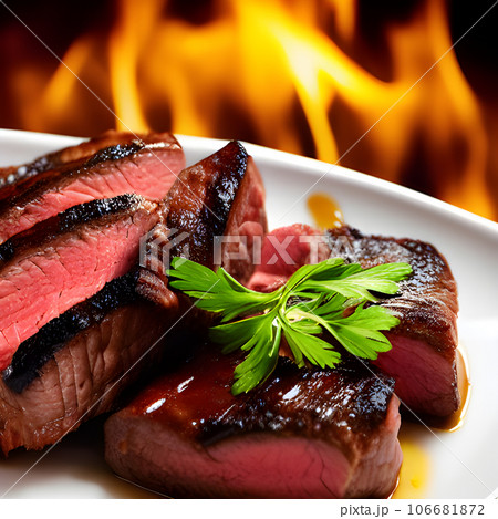 grilled beef fillet steak meat, Juicy medium rare beef with spices picture grilled beef fillet steak meat, Juicy medium rare beef with spices picture 106681872