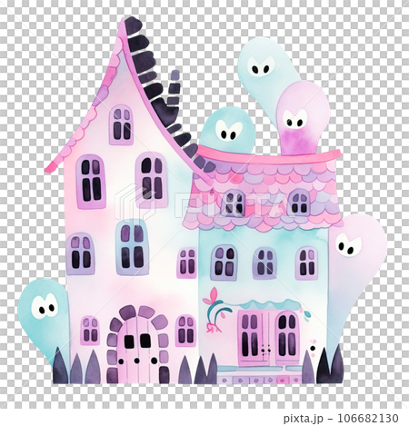 Cute baby halloween haunted house with playful ghosts clipart designs isolated on Transparent Background. Nursery Halloween Clipart. 106682130