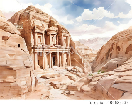 水彩画背景_世界旅行_ヨルダン_古代遺跡_03 水彩画背景_世界旅行_ヨルダン_古代遺跡_03 106682338