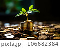 Seedling are growing on stack of coins on green nature environment background, financial, Investment, saving money and business growth for profit idea concept 106682384