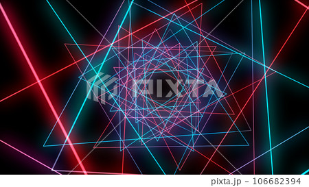 abstract background with neon lines and triangles in the shape of a tunnel abstract background with neon lines and triangles in the shape of a tunnel 106682394