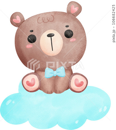 cute teddy bear baby shower boy watercolor hand painting illustration 106682425