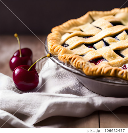 Tasty cherry pie, Slice of delicious fresh cherry pie picture 106682437