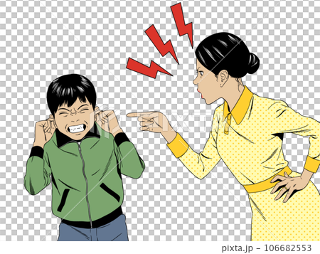 昭和のお母さんに怒られる男の子 106682553