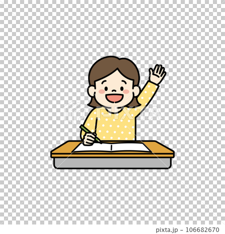 教室で授業中に手をあげる女の子のイラスト 教室で授業中に手をあげる女の子のイラスト 106682670