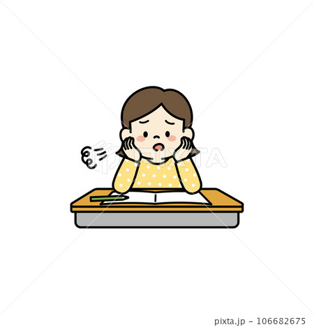 勉強に疲れてため息をつく女の子のイラスト 106682675