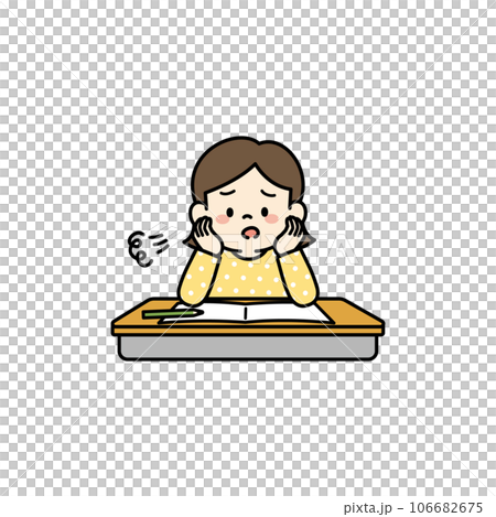 勉強に疲れてため息をつく女の子のイラスト 106682675