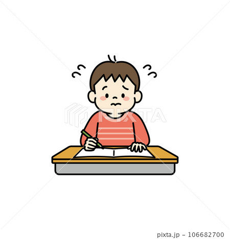 勉強が終わらず焦る男の子のイラスト 106682700