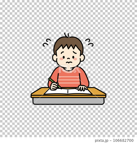 勉強が終わらず焦る男の子のイラスト 106682700