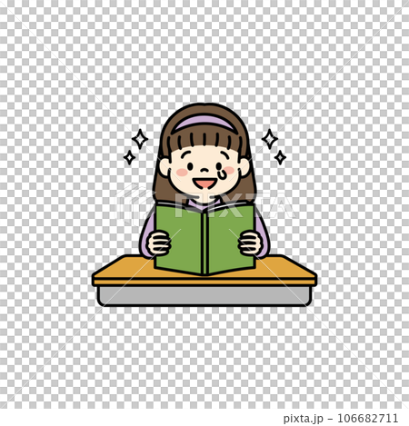 Illustration of a girl who is impressed by reading a book 106682711