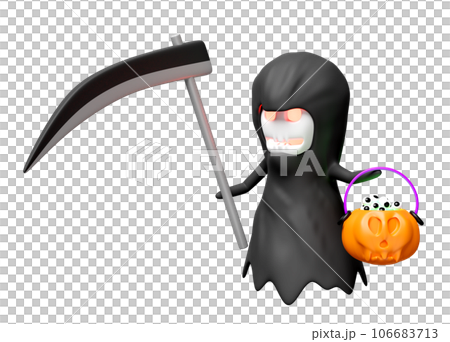 3d halloween holiday party with grim reaper hand holding scythe, magic cauldron pumpkin, eye isolated. 3d render illustration 3d halloween holiday party with grim reaper hand holding scythe, magic cauldron pumpkin, eye isolated. 3d render illustration 106683713