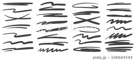 Pen strike line. Strikethrough marker scribble. Pencil and brush stroke. Doodle sketch mark stripes isolated on white background. Handwrited rough stains. Vector set Pen strike line. Strikethrough marker scribble. Pencil and brush stroke. Doodle sketch mark stripes isolated on white background. Handwrited rough stains. Vector set 106684504