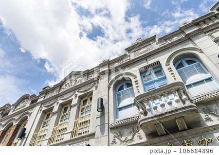 Building view of Xinhua old street in Tainan, Taiwan. which was the Baroque style of buildings during the Japanese rule of Taiwan. Building view of Xinhua old street in Tainan, Taiwan. which was the Baroque style of buildings during the Japanese rule of Taiwan. 106684896