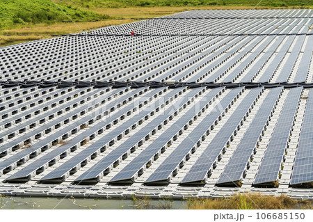 View of the floating Solar power system on the flood detention basin in Kaohsiung, Taiwan. 106685150