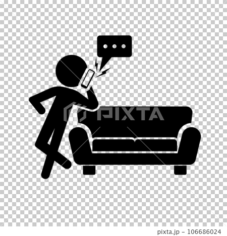 Silhouette icon of a person leaning on a sofa and calling on a smartphone. vector. 106686024