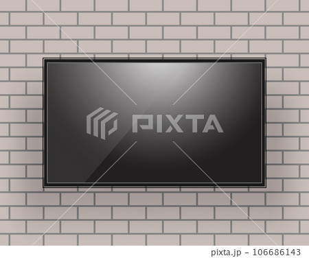 Black LED tv television screen blank on wall background. Vector illustration 106686143