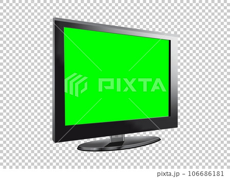 Realistic TV LCD screen mockup. Panel with green screen isolated on transparent background. Vector illustration 106686181