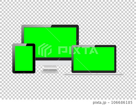 Realistic monitor notebook ipad imac screen mockup. Panel with green screen isolated on transparent background. Vector illustration Realistic monitor notebook ipad imac screen mockup. Panel with green screen isolated on transparent background. Vector illustration 106686185