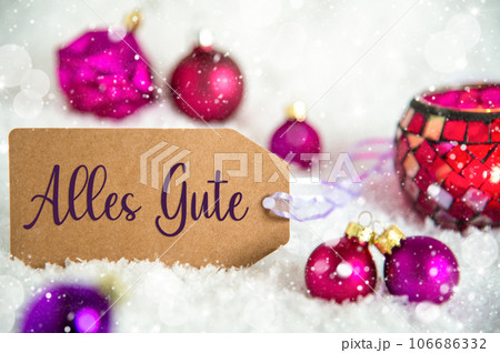Label German Text Alles Gut, Means Best Wishes, Snow, Purple Christmas Decor 106686332
