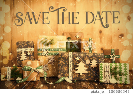 Text Save The Date, With Eco Friendly Christmas Decoration 106686345