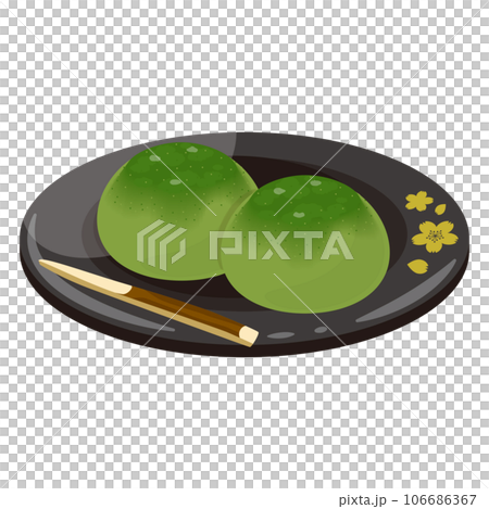 かぶせ茶　抹茶大福　黒皿 106686367