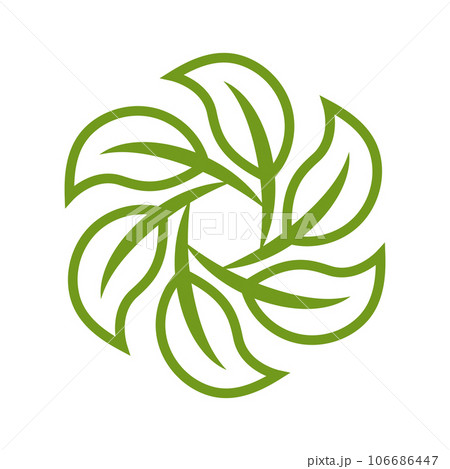 Round Leaves logo emblem. Circle Ornamental decorative frame with leaves and floral element Round Leaves logo emblem. Circle Ornamental decorative frame with leaves and floral element 106686447