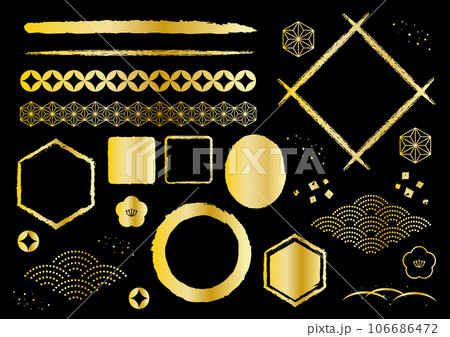 和風　素材　セット　シンプル　金色　イラスト　ベクター 106686472