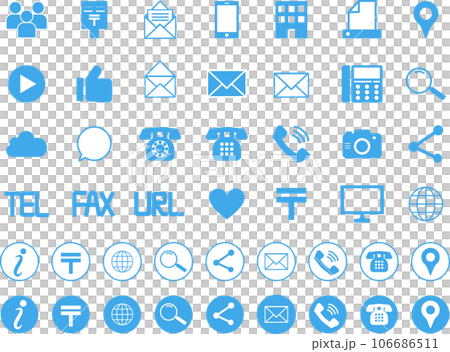 可用於名片等的藍色圖標插圖集。 106686511