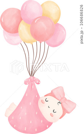Cute baby girl shower, newborn watercolor hand painting 106686826