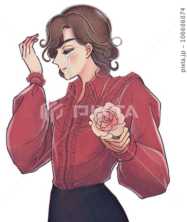 涙を流す、薔薇を持ったチャラい男性の漫画イラスト 涙を流す、薔薇を持ったチャラい男性の漫画イラスト 106686874