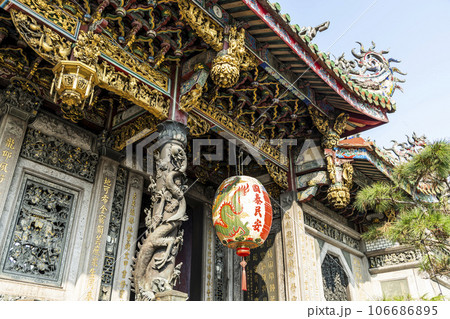 Close-up of lanterns hanging outside Longshan Temple in Taipei, Taiwan. Close-up of lanterns hanging outside Longshan Temple in Taipei, Taiwan. 106686895