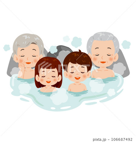 温泉に浸かる高齢の男女と子ども 106687492