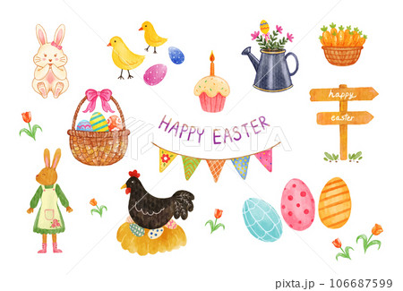 Set of Easter elements watercolor vector illustration 106687599