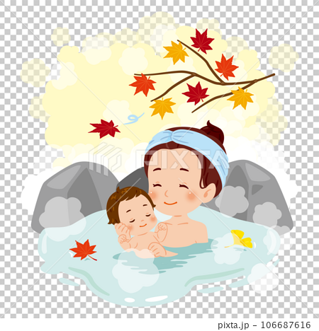 温泉に浸かる女性と赤ちゃん　秋 106687616