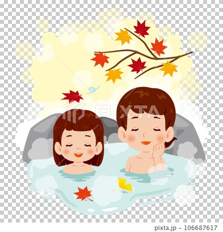 Women and girls soaking in hot springs in autumn 106687617