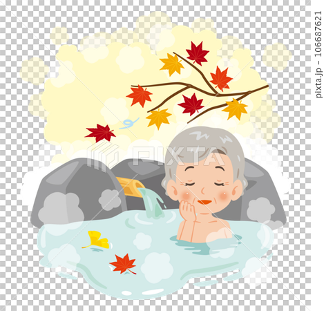 秋天泡溫泉的老婦人 秋天泡溫泉的老婦人 106687621