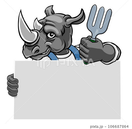 Gardener Rhino Cartoon Handyman Tool Mascot 106687864