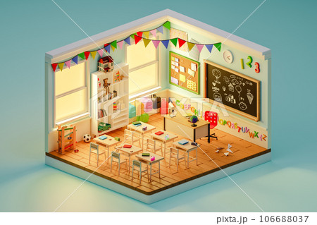 3d render of Modern School Classroom for children. Isometric view 106688037