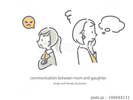 お母さんと娘　コミュニケーション　シンプルでお洒落な線画イラスト 106688231