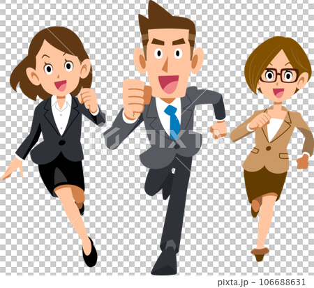 Three business people, men and women, running 106688631