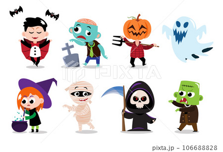 Cute halloween cartoon characters . White isolated background . Vector . Set 1 of 4 . Cute halloween cartoon characters . White isolated background . Vector . Set 1 of 4 . 106688828