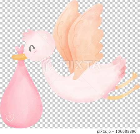 cute  baby shower girl, stork bird with pink bag 106688896