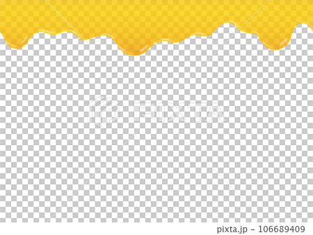 Illustration of dripping honey, butter, cheese, oil, marmalade, and ink on white background A-03 106689409